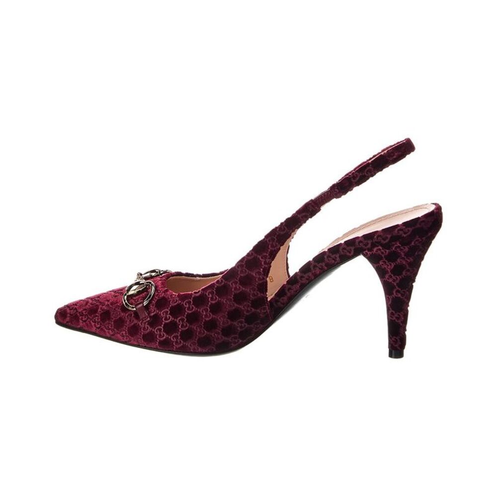 Gucci Horsebit Gg Velvet Slingback Pump, Red - Picture 2 of 5